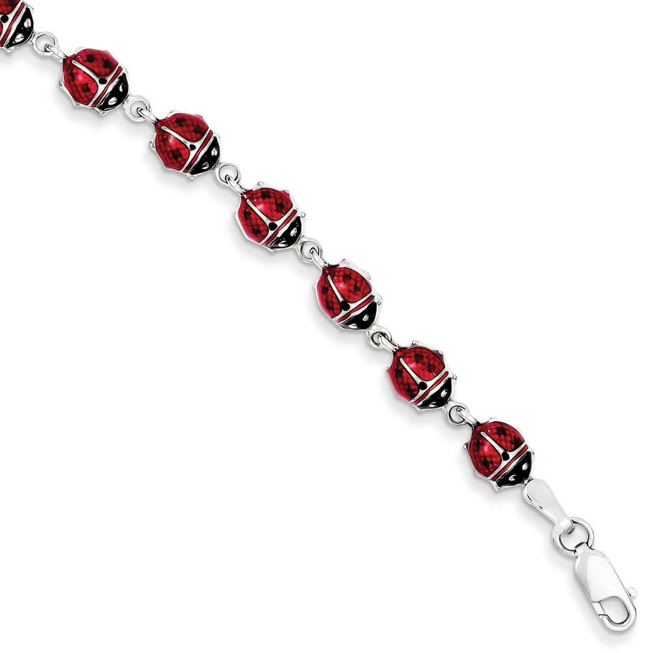 7 Inch Polished Enameled Lady Bug Bracelet Sterling Silver Rhodium QG3443-7, MPN: QG3443-7, 8699448…