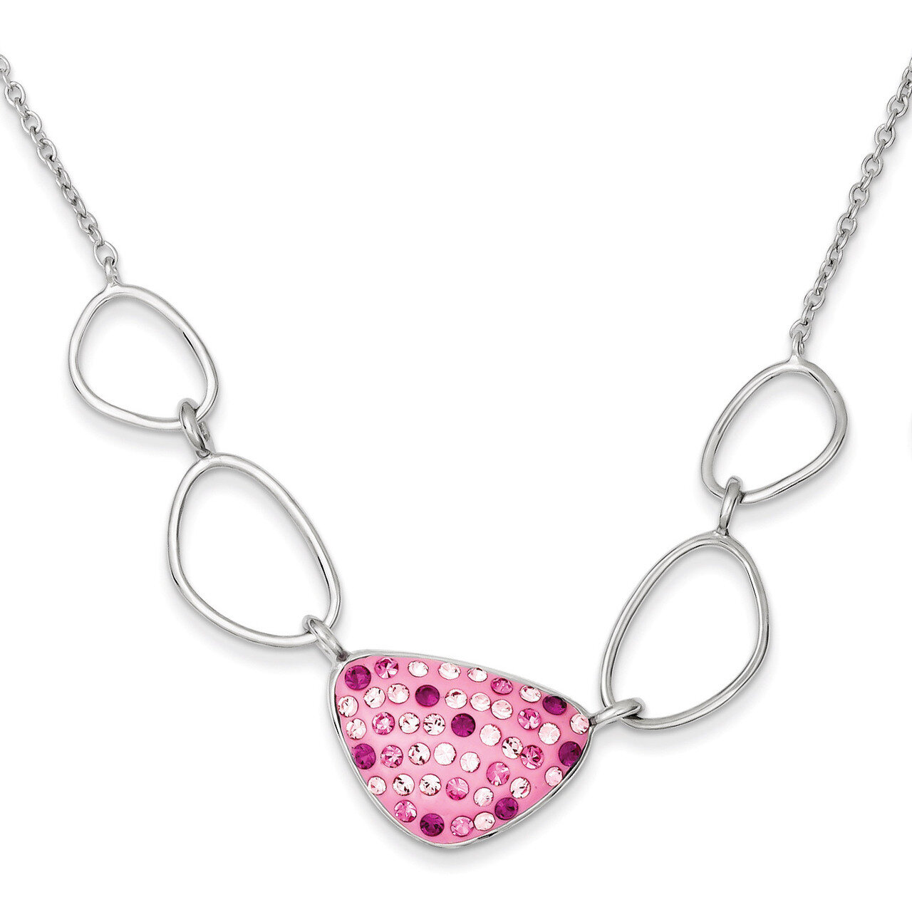 16 Inch Pink Preciosa Crystal Triangle Necklace Sterling Silver QG3451-16, MPN: QG3451-16,