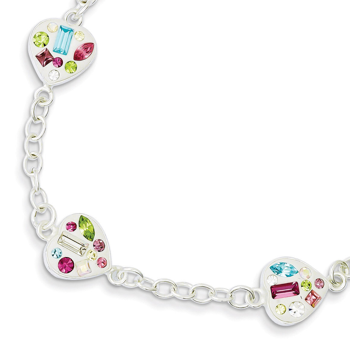 7.5 Inch Stellux Multi Color Crystal Heart Bracelet Sterling Silver QG3457-7.5