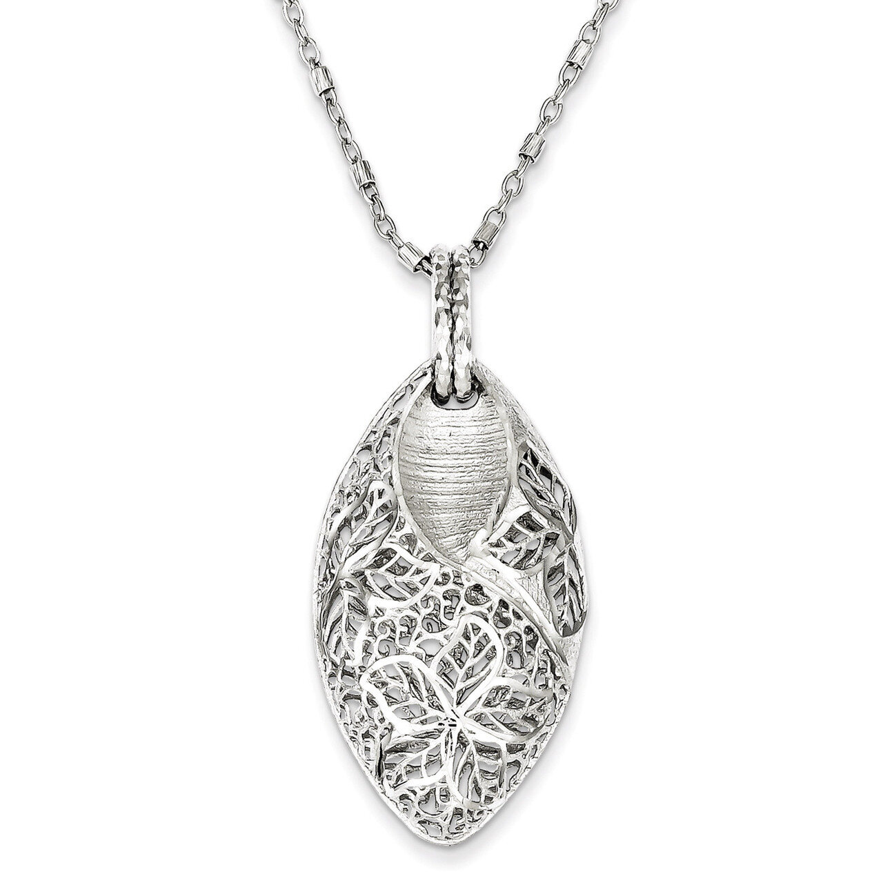 16 Inch Flower & Leaves & 2 Inch Extension Necklace Sterling Silver Rhodium-plated QG3460-16