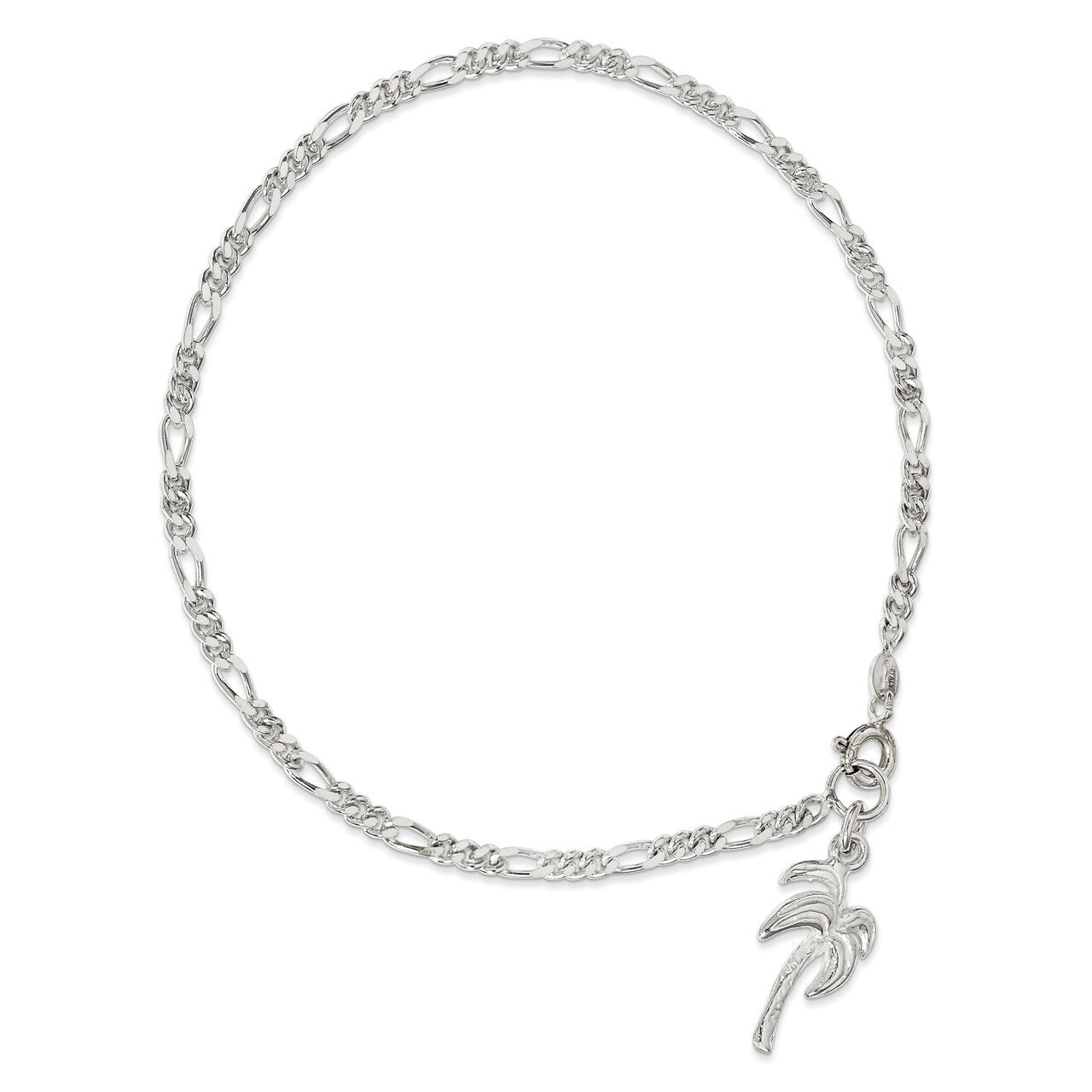 10 Inch Palm Tree Anklet Sterling Silver Solid Polished QG412-10