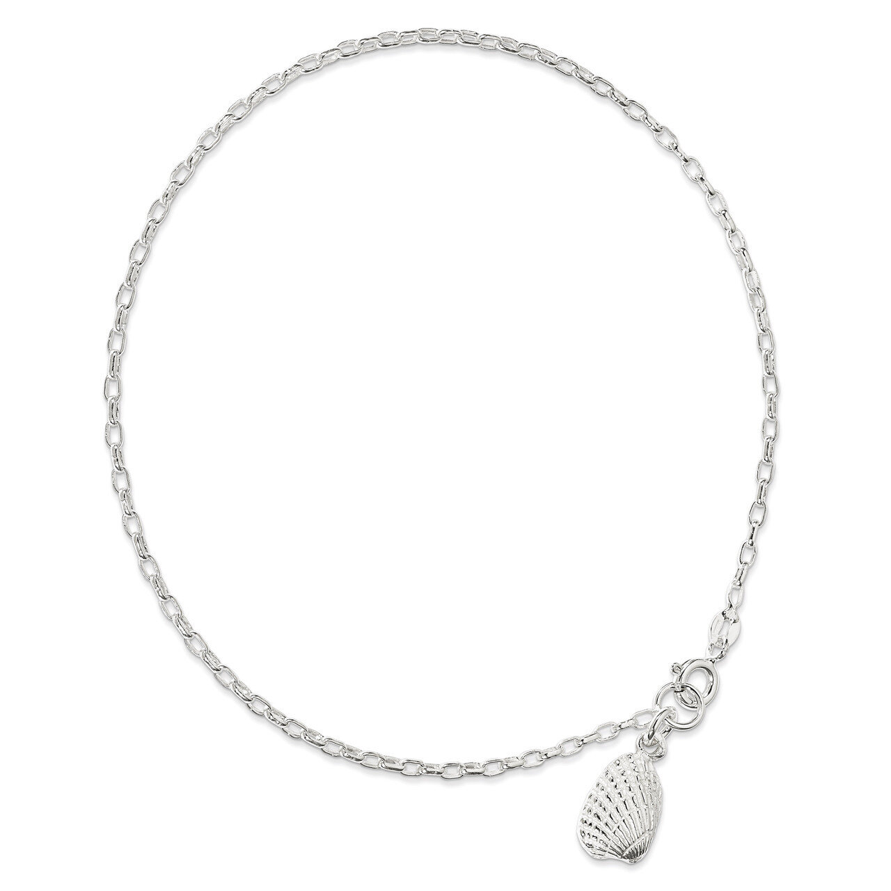 10 Inch 3-Dimensional Shell Anklet Sterling Silver Solid Polished QG425-10