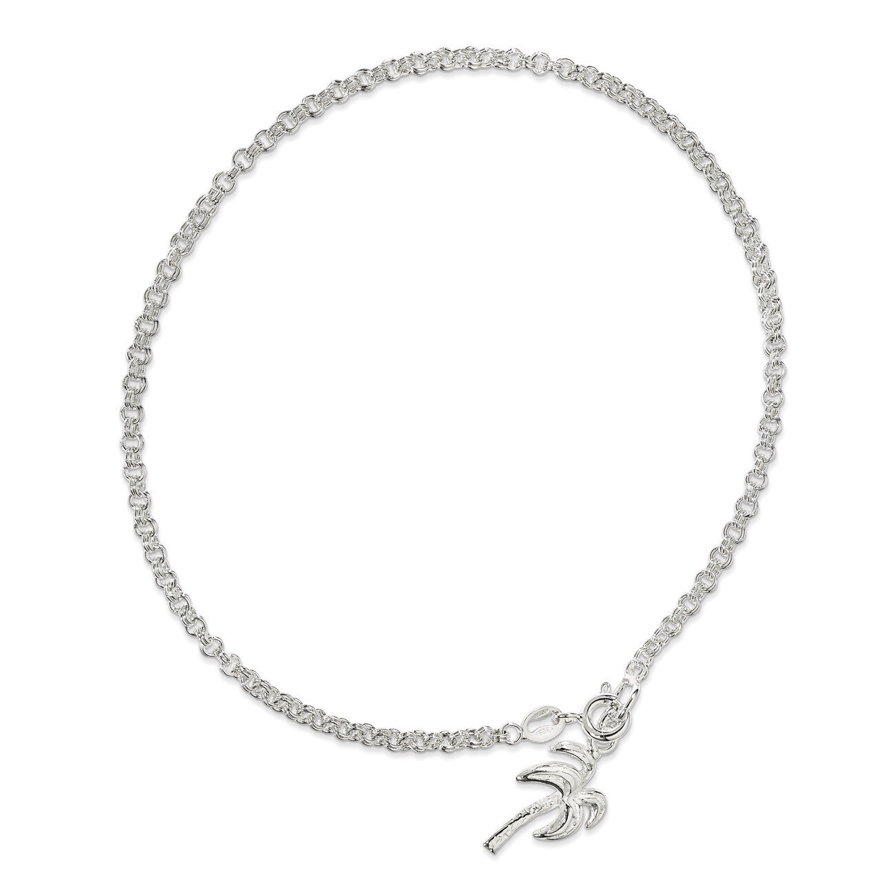 10 Inch Palm Tree Anklet Sterling Silver Solid Polished QG433-10