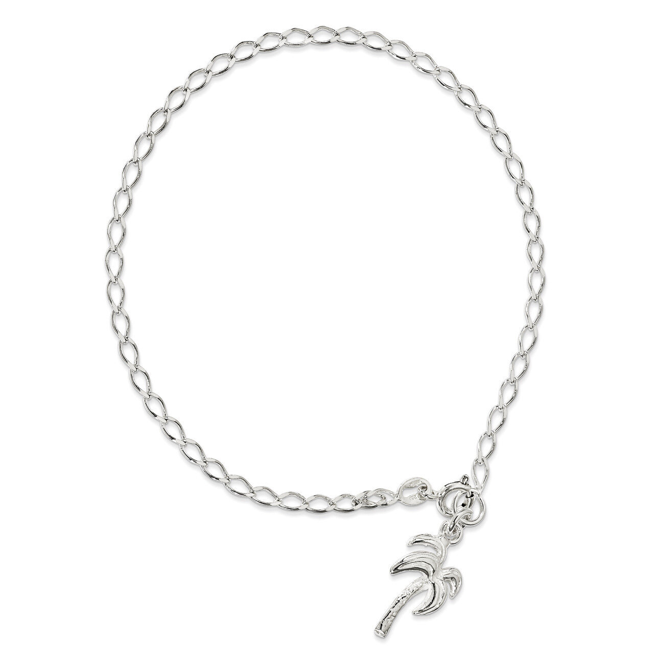 10 Inch Palm Tree Anklet Sterling Silver Solid Polished QG440-10