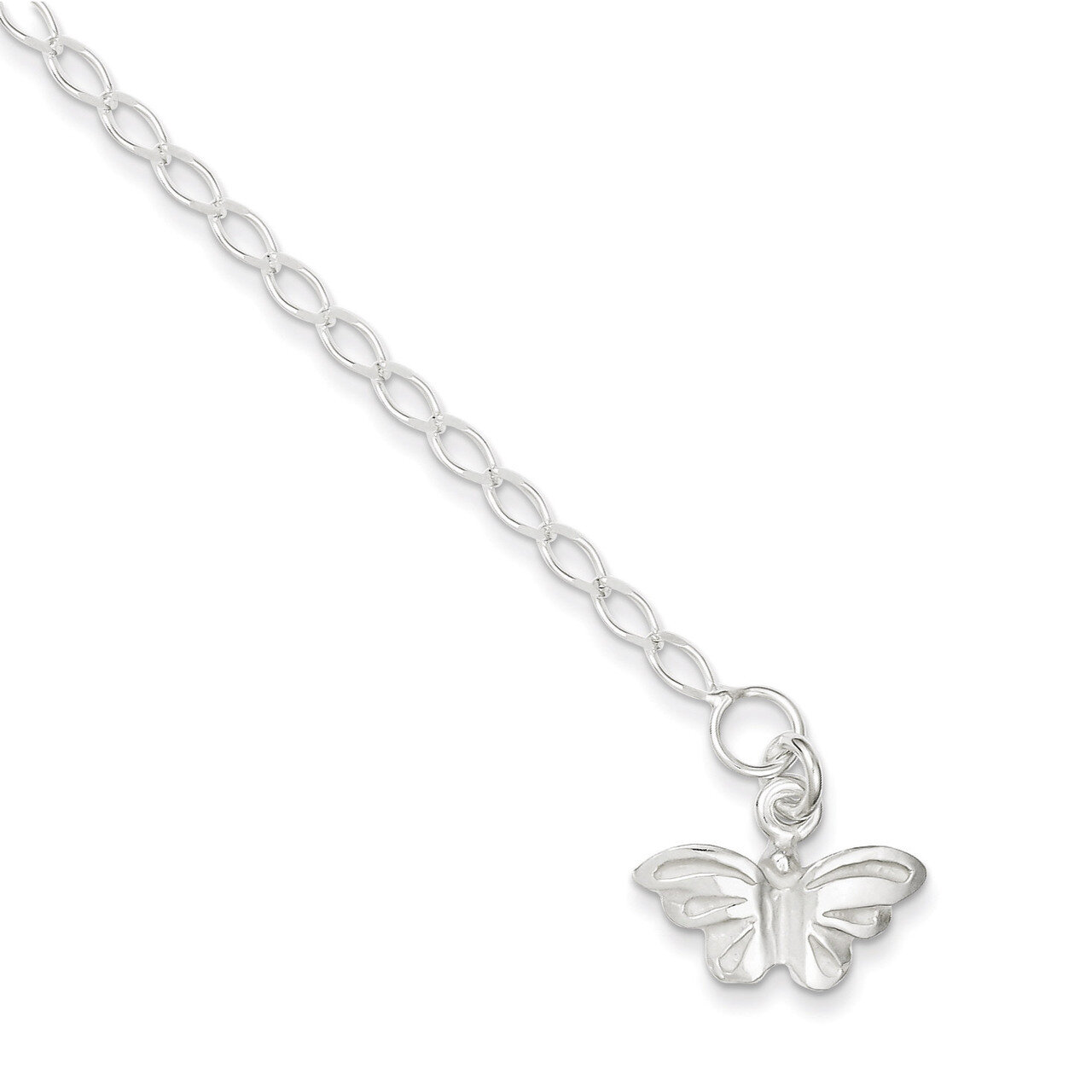 10 Inch Butterfly Anklet Sterling Silver Solid Polished QG441-10