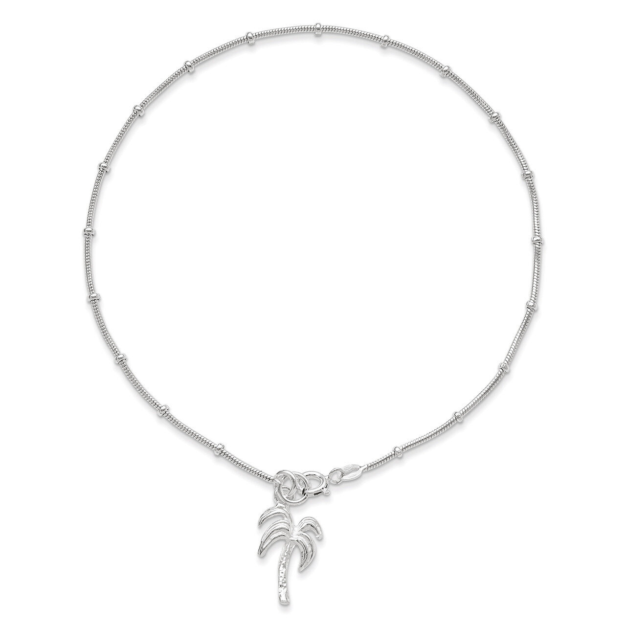 10 Inch Palm Tree Anklet Sterling Silver Solid Polished QG447-10