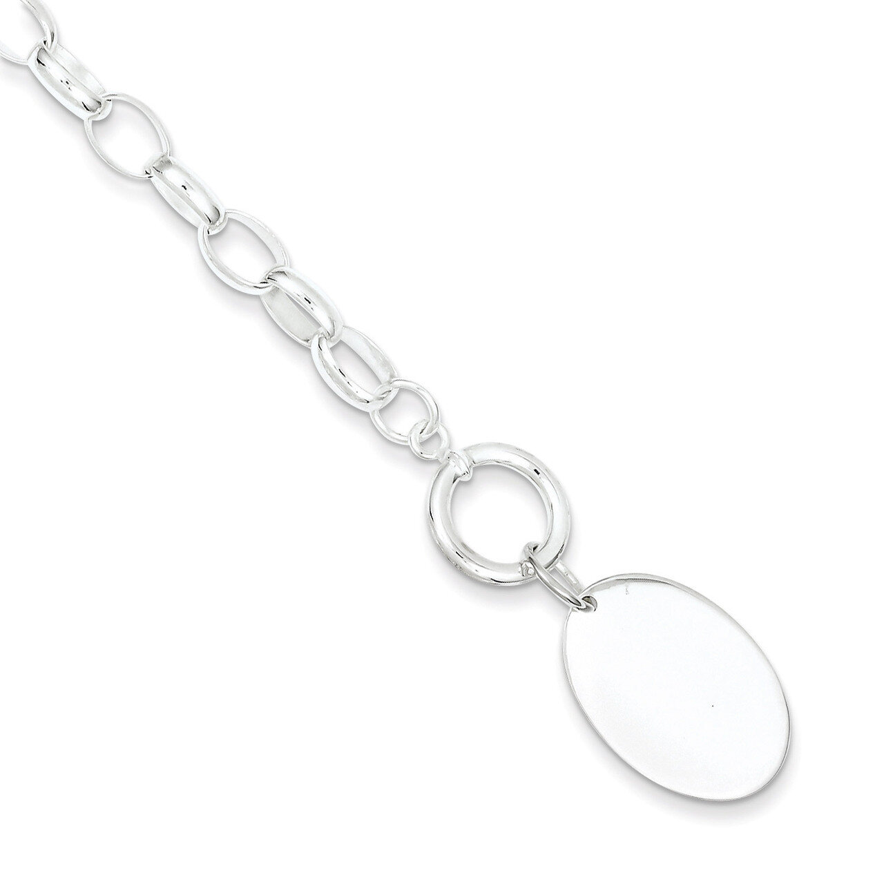 7 Inch Oval Disc Bracelet Sterling Silver Fancy QG516-7, MPN: QG516-7, 883957951034