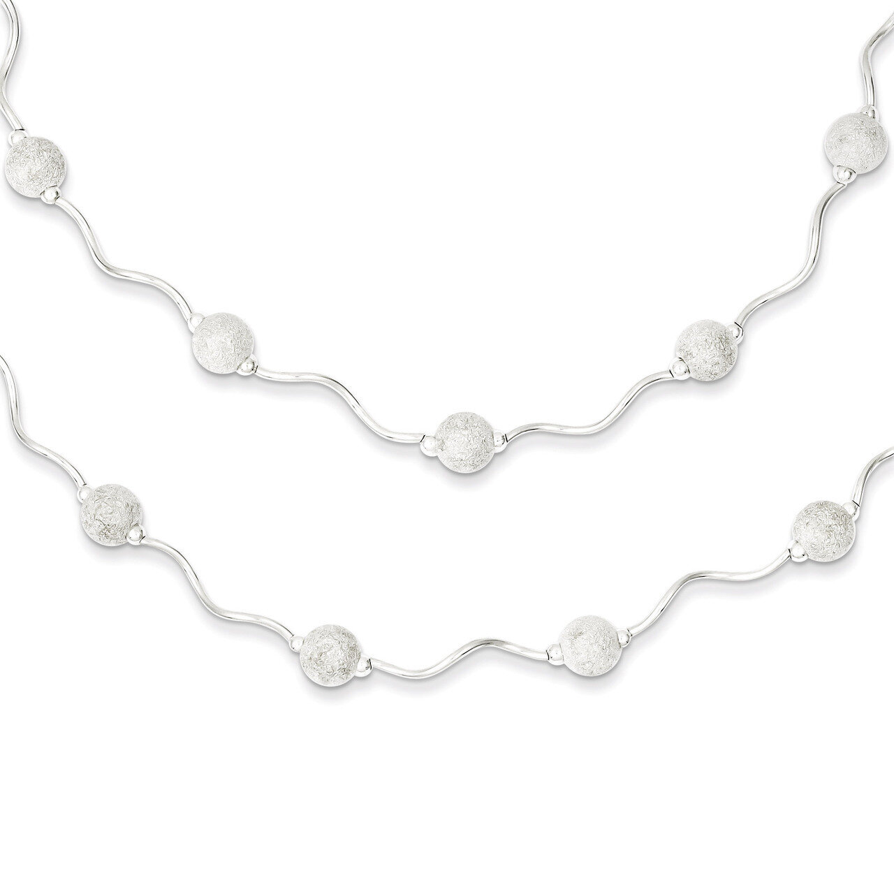 15 Inch Double Spiral and Laser Cut Bead Necklace Sterling Silver QH1156-15, MPN: QH1156-15, 883957…