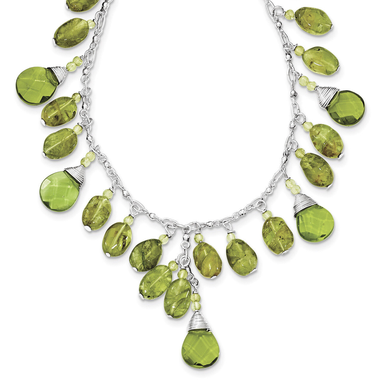 16 Inch Green Crystal &amp; Peridot Drop Necklace Sterling Silver QH2259-16, MPN: QH2259-16, 1911012765…