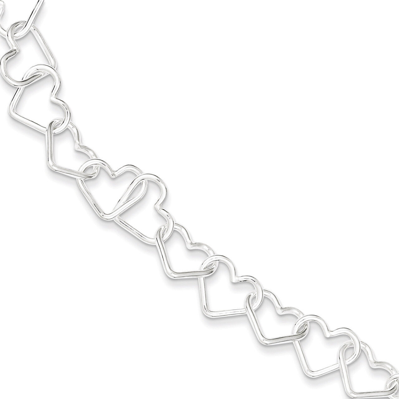 8 Inch Fancy Large Heart Link Bracelet Sterling Silver Polished QH321-8