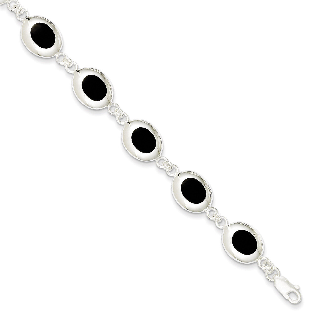 7 Inch 7 Fancy Polished Onyx Bracelet Sterling Silver QH386-7