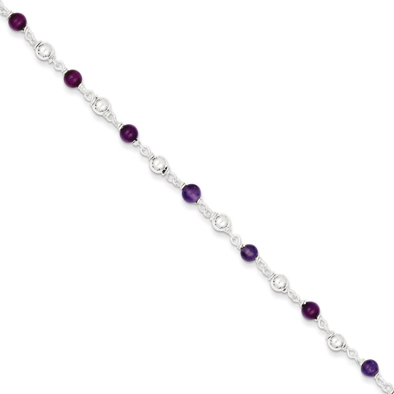 7 Inch Amethyst Beaded Bracelet Sterling Silver Polished QH419-7, MPN: QH419-7, 883957954424
