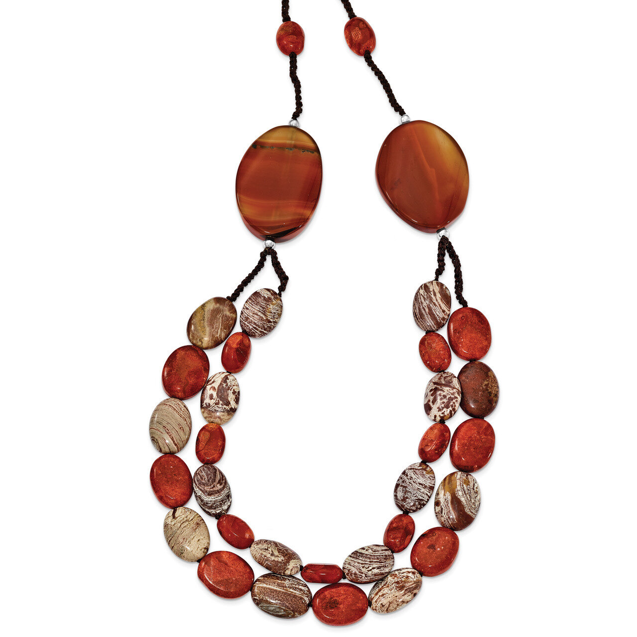 26 Inch Carnelian Reconstituted Coral Red Zebra Jasper Necklace Sterling Silver QH4552-26, MPN: QH4…
