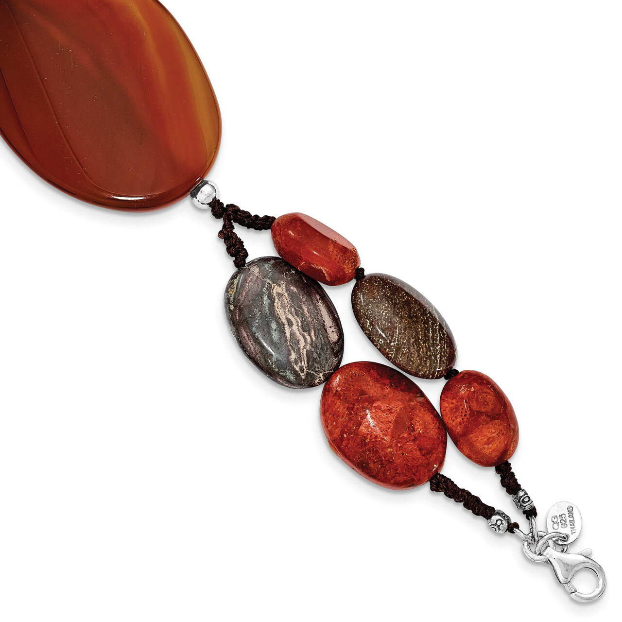 7.5 Inch Carnelian Reconstituted Coral Red Zebra Jasper Bracelet Sterling Silver QH4552-7.5, MPN: Q…