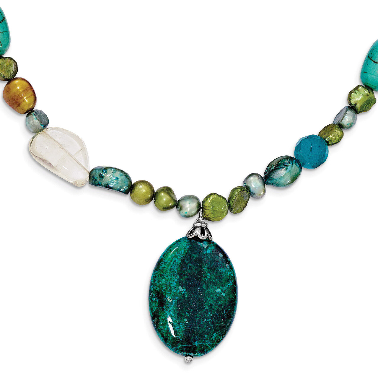 28 Inch Citrine Lapis Agate Howlite Jade Chrysocolla Necklace Sterling Silver QH4580-28, MPN: QH458…