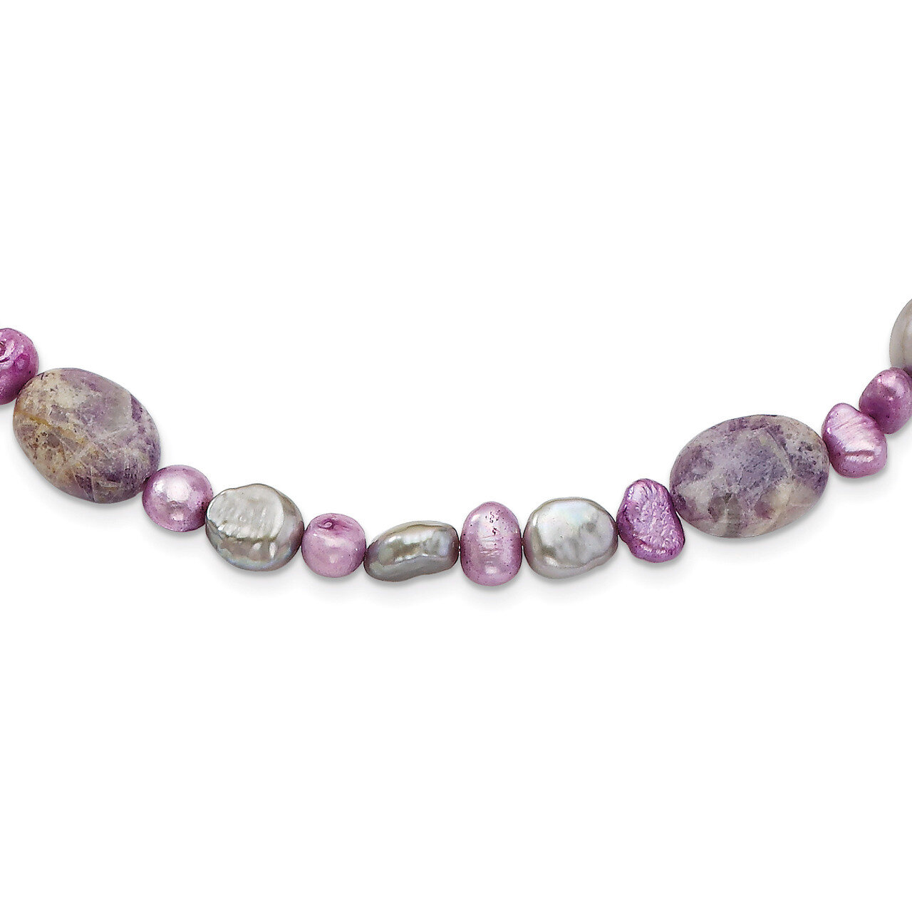 16 Inch Charoite, Jade &amp; Cultured Pearl Necklace Sterling Silver QH4613-16, MPN: QH4613-16, 8867742…