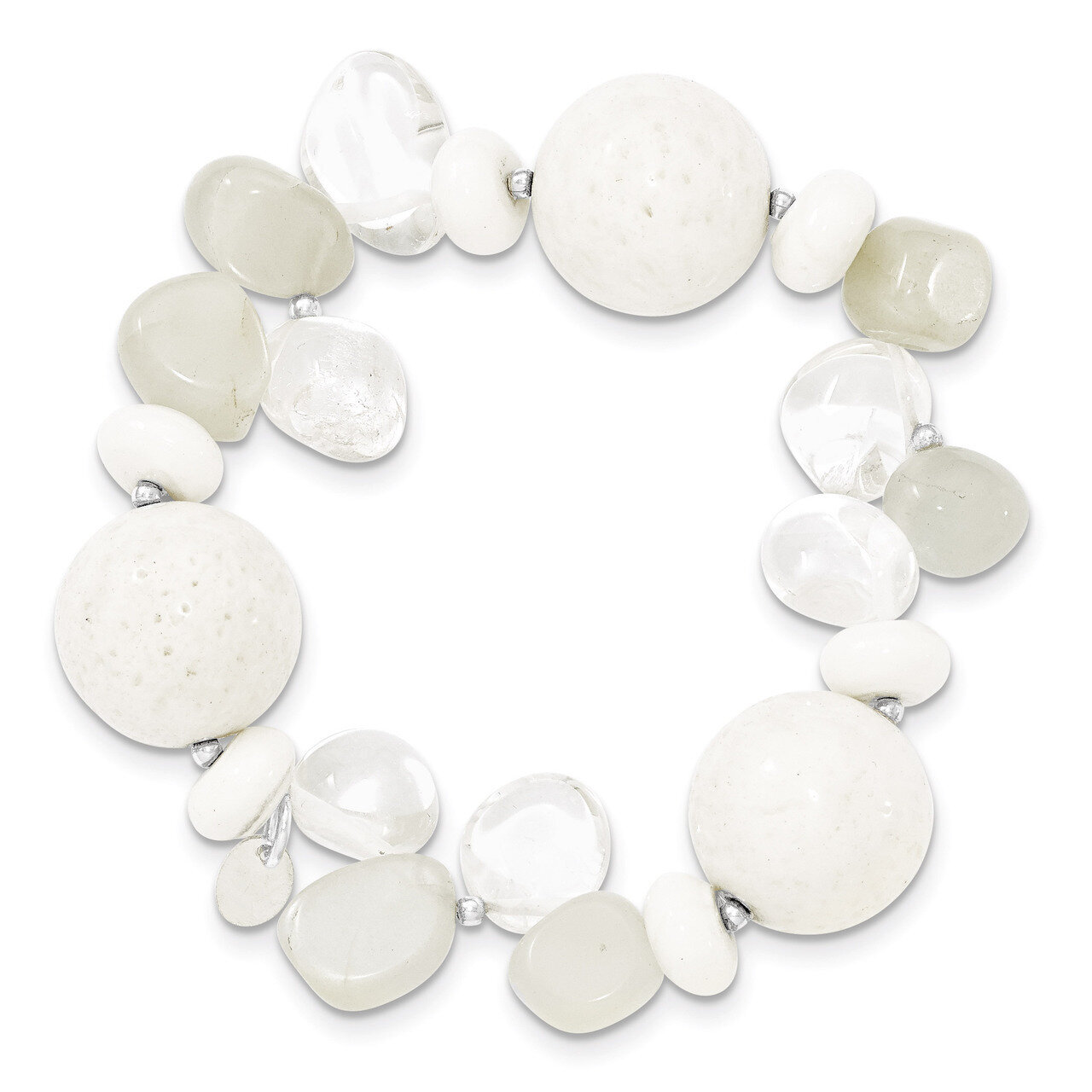 Coral Jade Moonstone Rock Quartz Stretch Bracelet Sterling Silver QH4640, MPN: QH4640, 886774082967