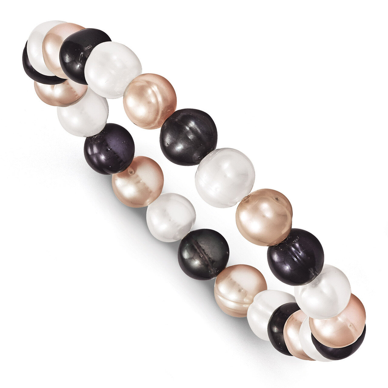 8-9mm Cultured White Peach Black Pearl Stretch Bracelet Sterling Silver QH4648, MPN: QH4648, 815479…