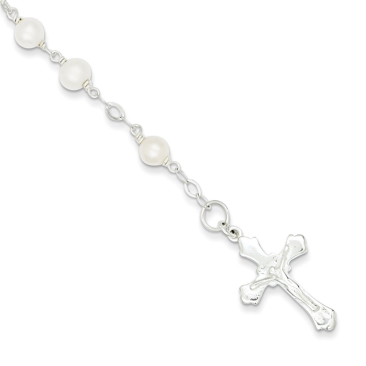 7.5 Inch Cultured Pearl Rosary Bracelet Sterling Silver QH4698-7.5