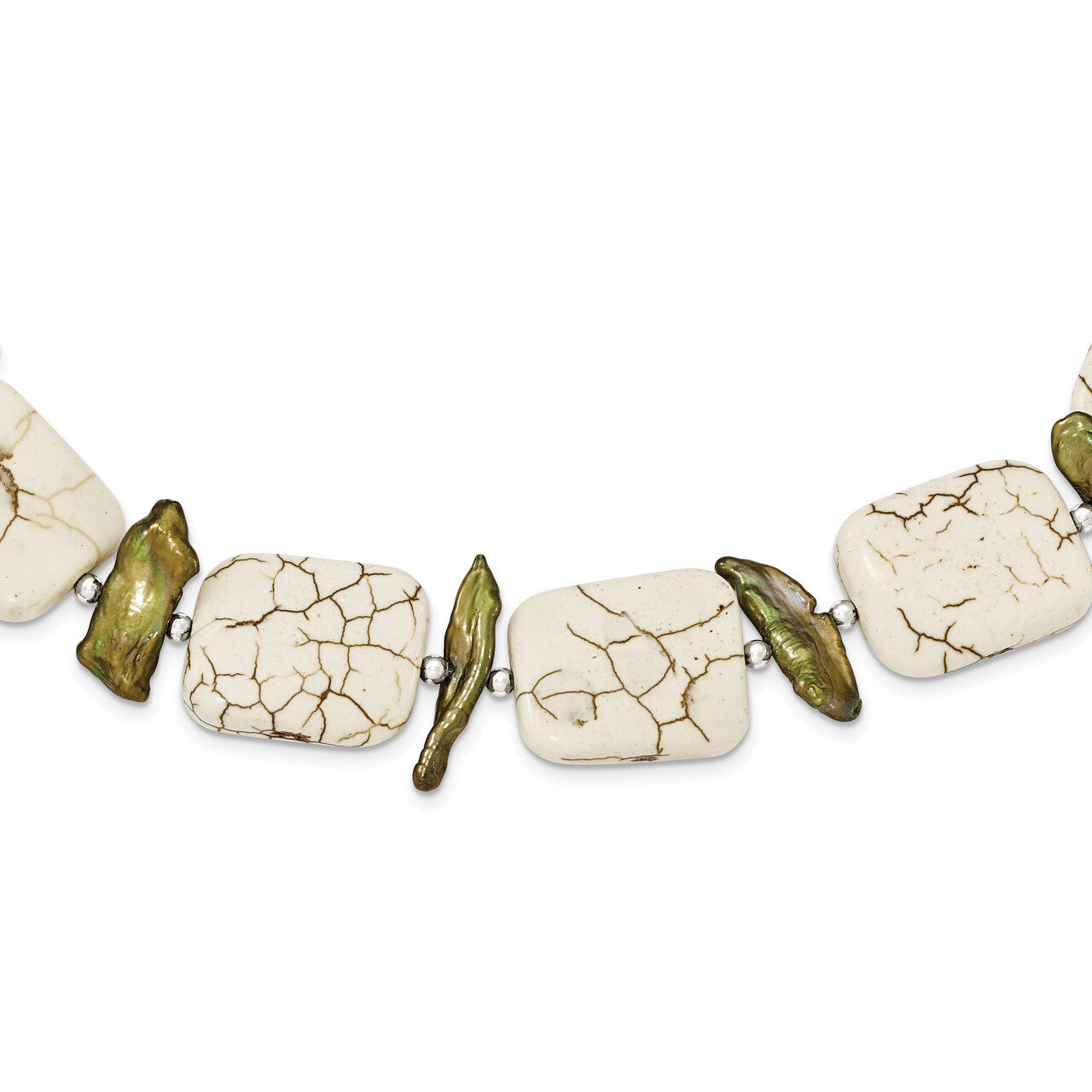 18 Inch Reconstructed Magnesite &amp; Cultured Pearl Necklace Sterling Silver QH4708-18, MPN: QH4708-18…