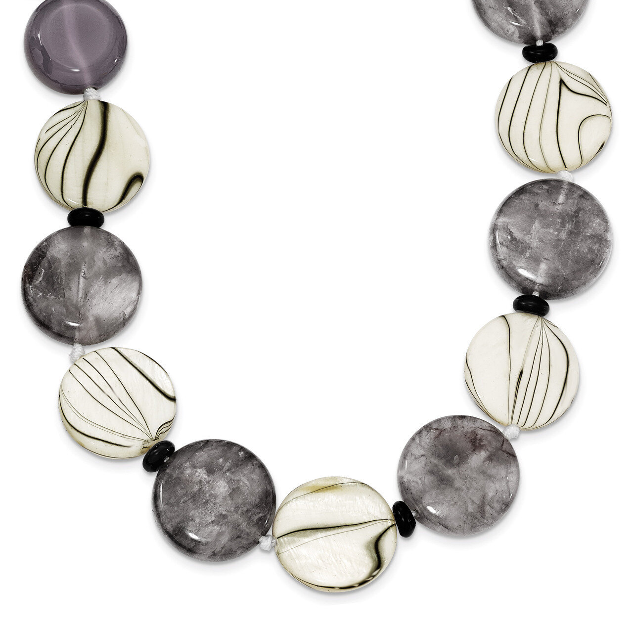 19 Inch Black &amp; Grey Agate MOP Sardonyx Necklace Sterling Silver QH4718-19, MPN: QH4718-19, 8867740…