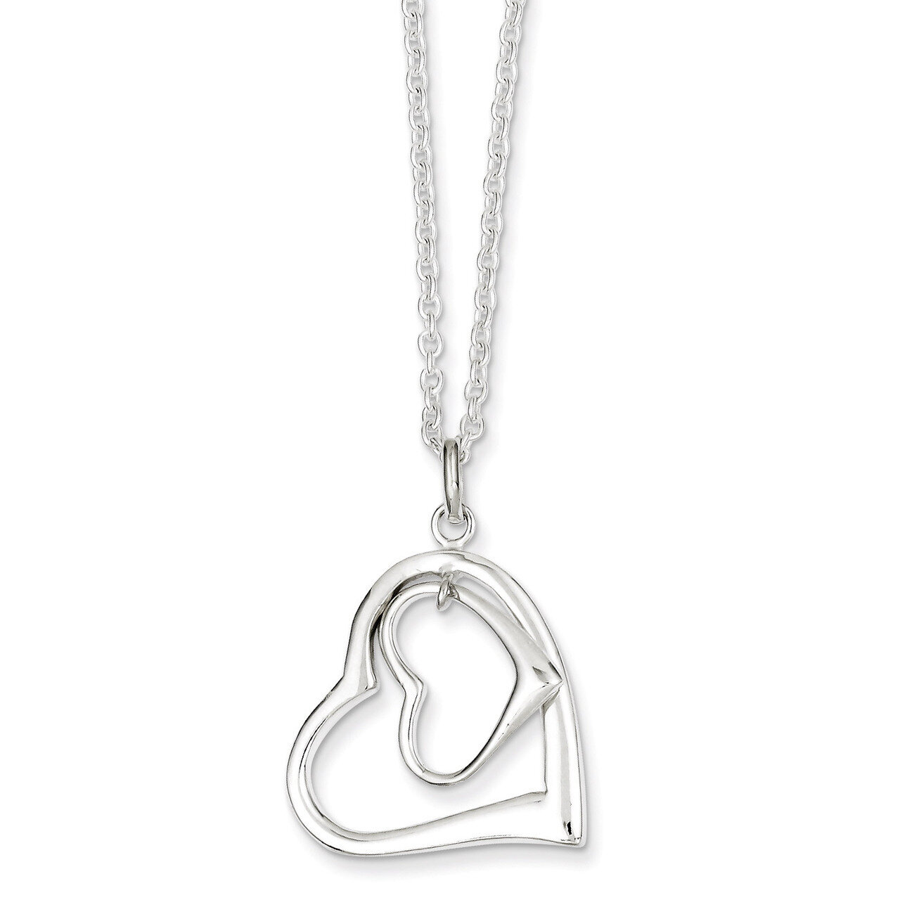 18 Inch Double Heart Necklace Sterling Silver QH4974-18