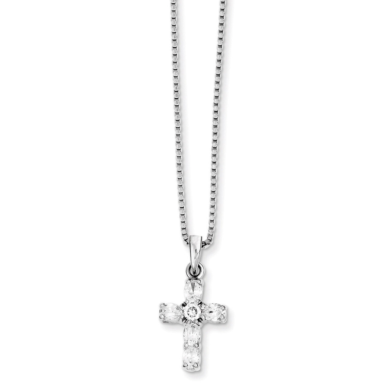 16 Inch Cross Necklace Sterling Silver Diamond QH4976-16
