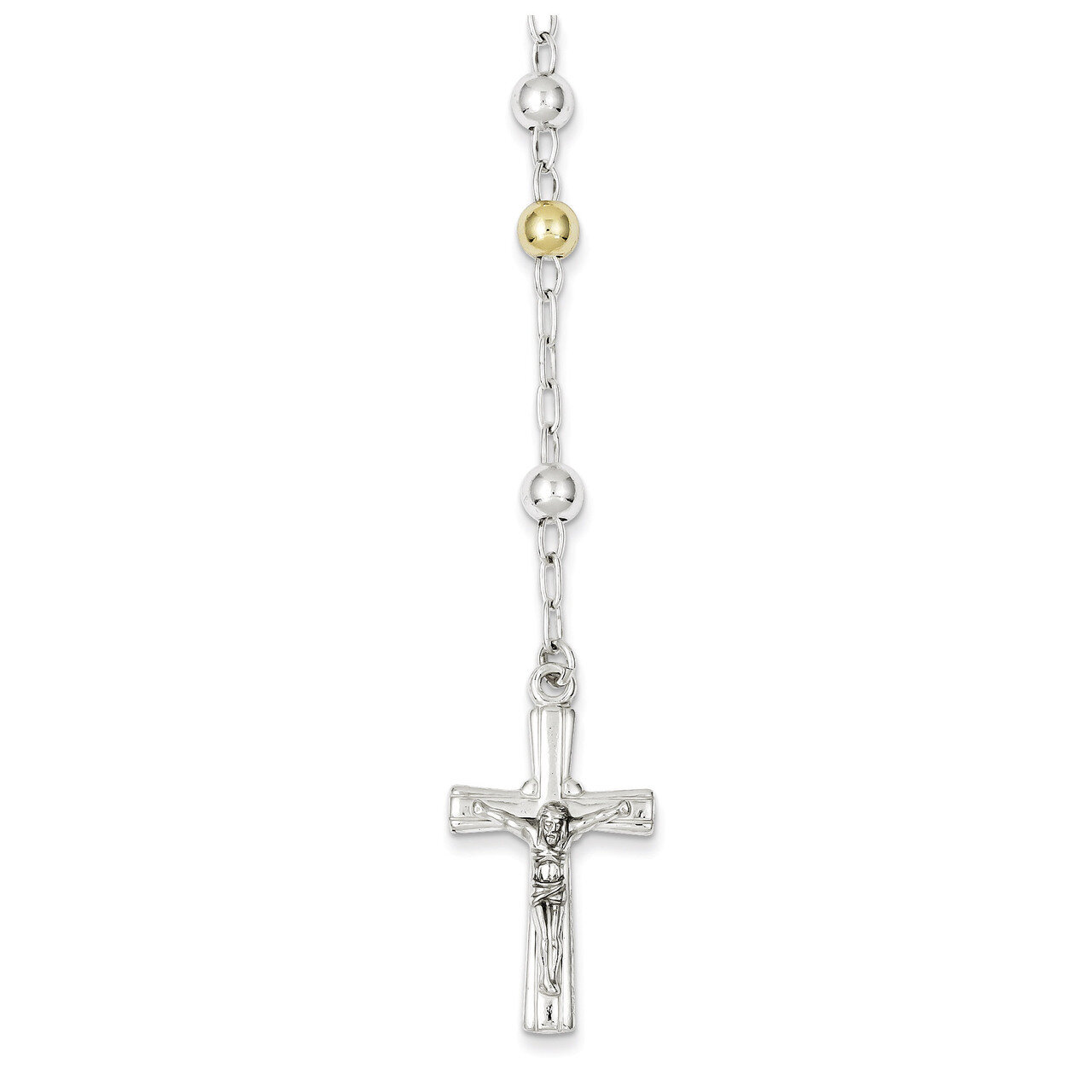Rosary Tri-color Beads Necklace Sterling Silver Polished QH4987, MPN: QH4987, 883957480701