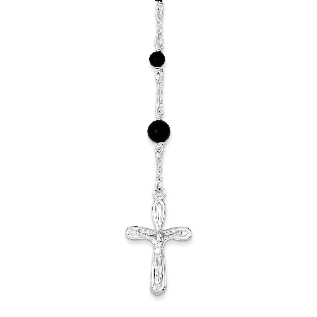 Black Onyx Rosary Necklace Sterling Silver Polished QH4998