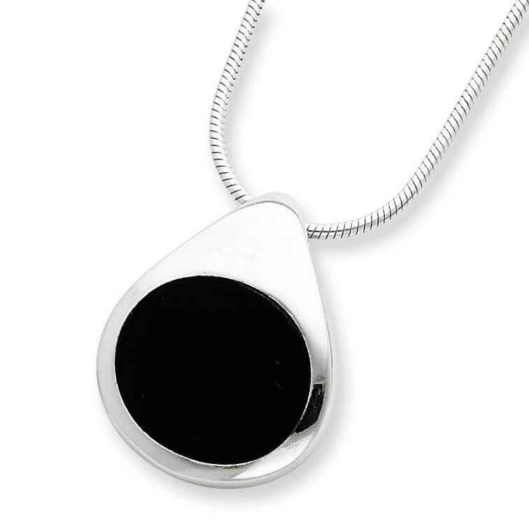 16 Inch Onyx Pendant Necklace Sterling Silver QH726-16