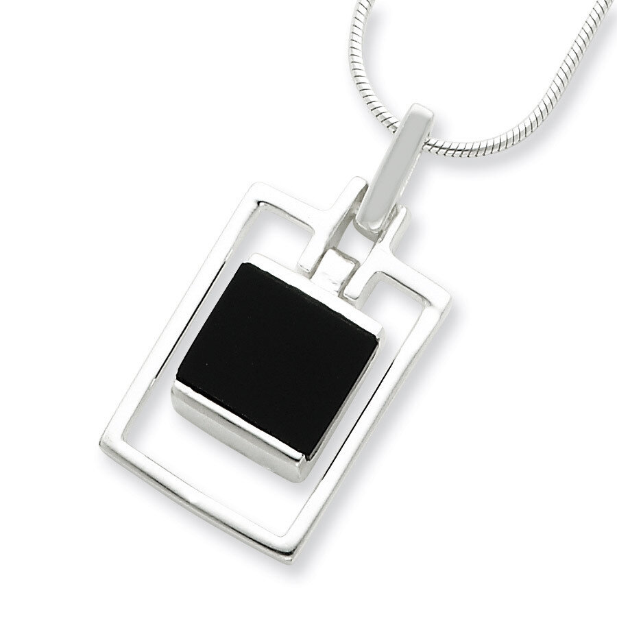 16 Inch Onyx Pendant Necklace Sterling Silver QH730-16