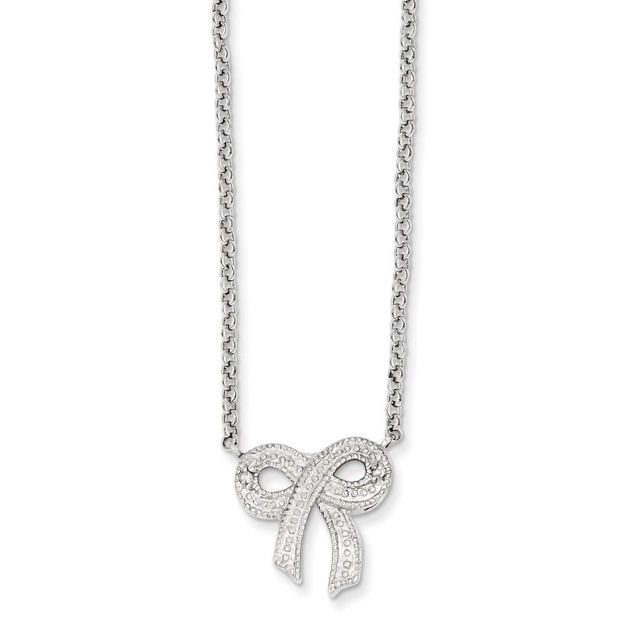 16 Inch Bow on Rolo Chain Sterling Silver Diamond QH781-16