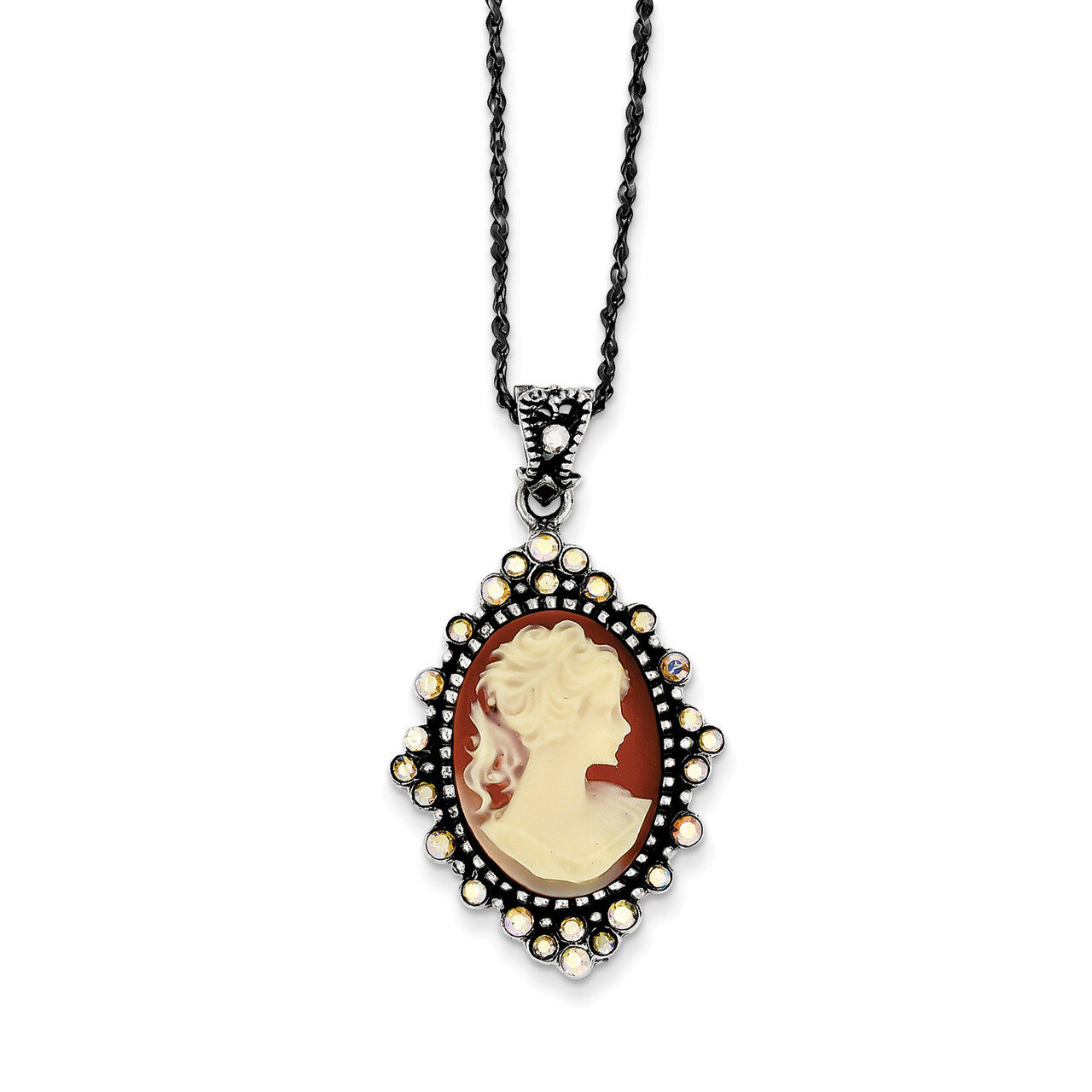 16 Inch Resin Cameo Crystal Pendant on Chain Sterling Silver QH789-16
