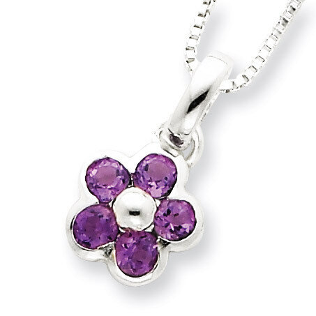 16 Inch Amethyst Flower Pendant 16 Chain Sterling Silver QH809-16, MPN: QH809-16, 191101277146