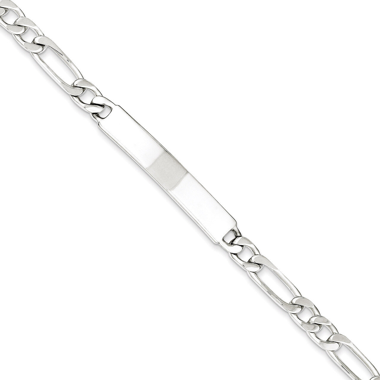 8 Inch Engravable Figaro Link ID Bracelet Sterling Silver Polished QID107-8