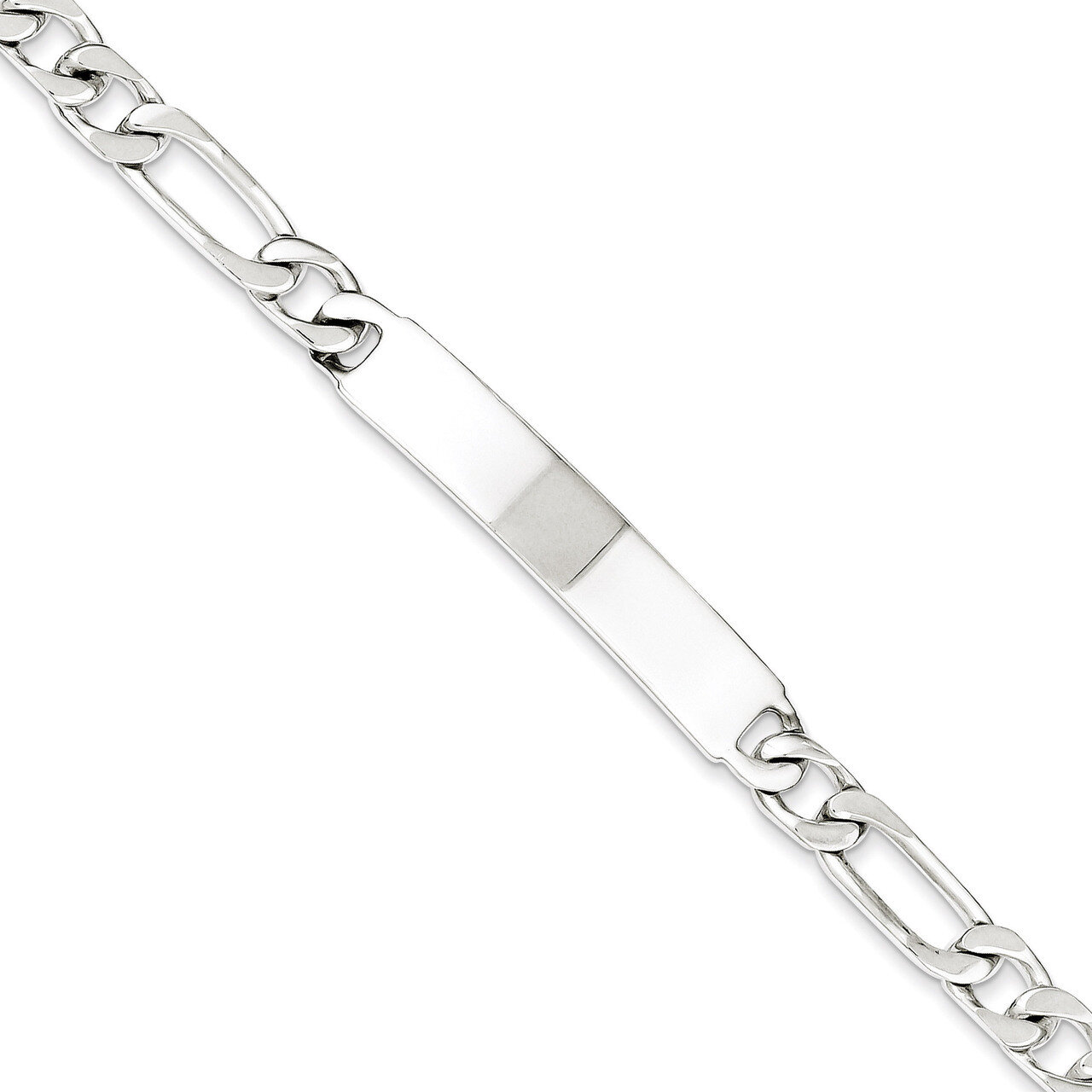 7 Inch Engravable Figaro Link ID Bracelet Sterling Silver Polished QID108-7