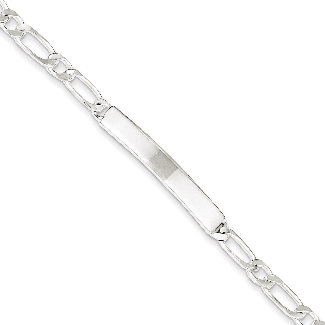 7 Inch Engravable Figaro Link ID Bracelet Sterling Silver Polished QID112-7