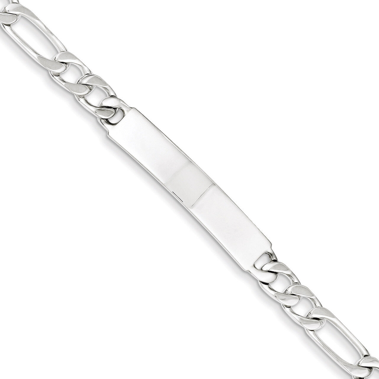 8.5 Inch Engravable Figaro Link ID Bracelet Sterling Silver Polished QID92-8.5