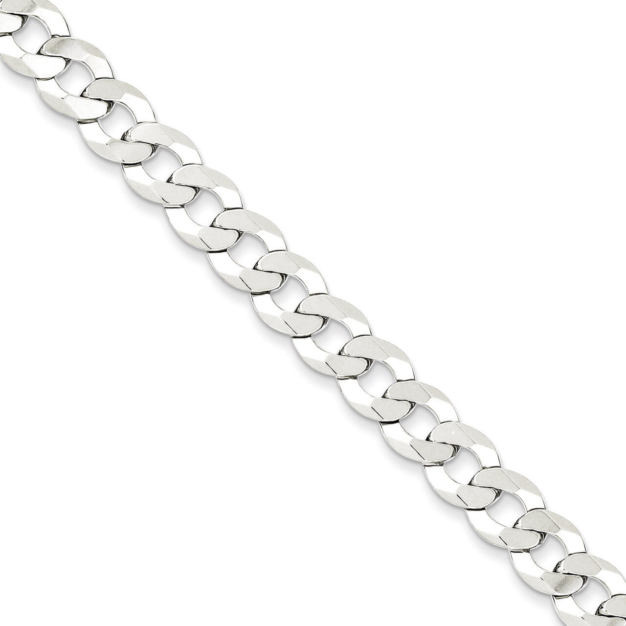18 Inch 8mm Close Link Flat Curb Chain Sterling Silver QLB200-18