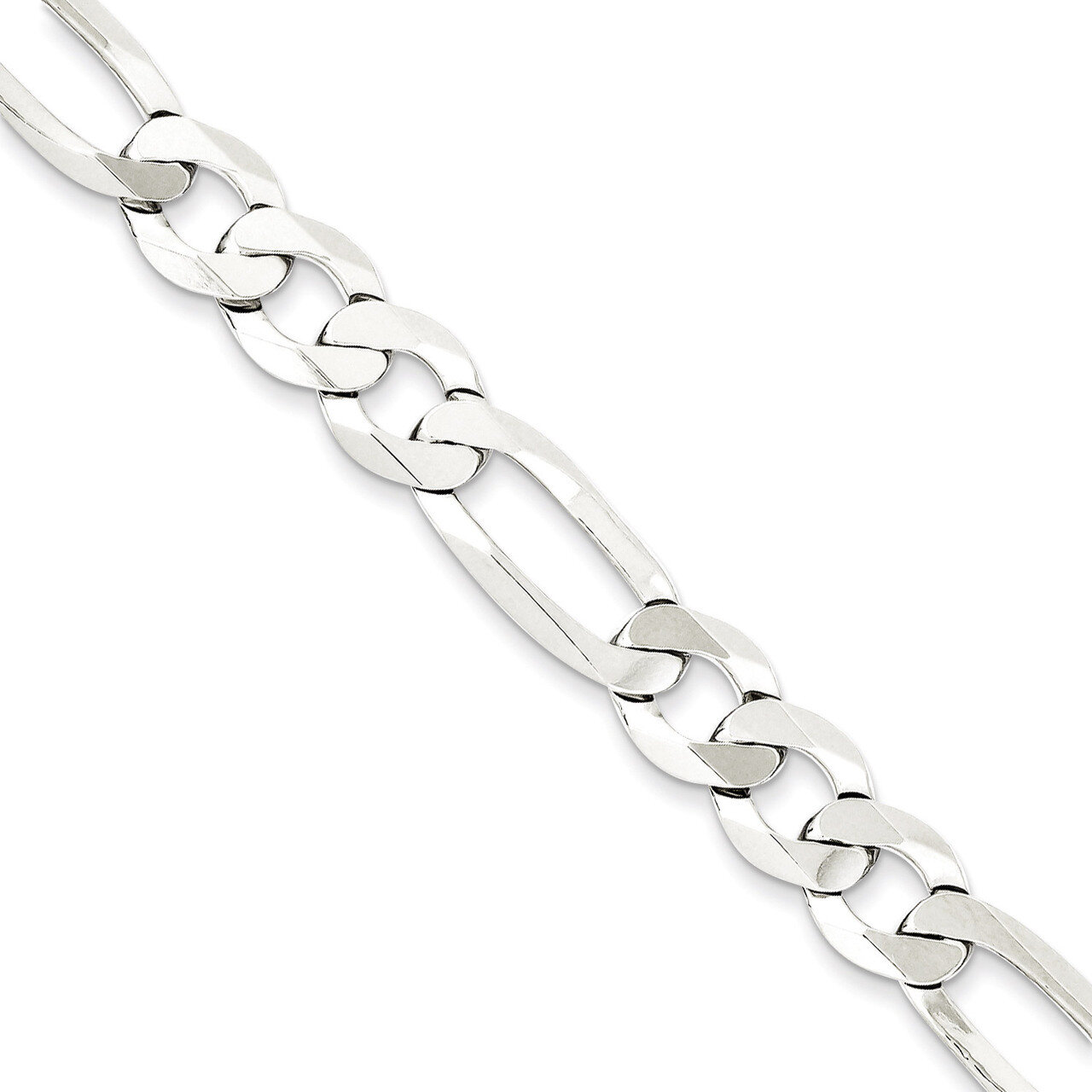 24 Inch 9.5mm Polished Flat Figaro Chain Sterling Silver QMB250-24, MPN: QMB250-24, 886774415932