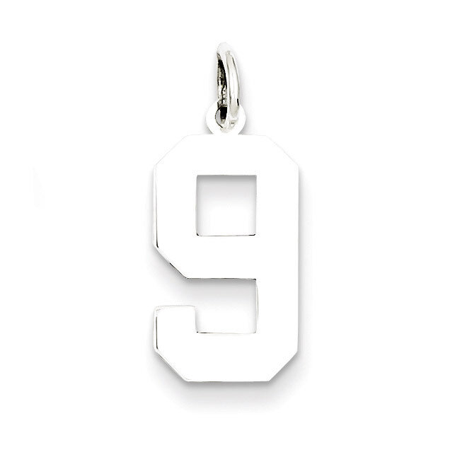 Medium Pendant Polished Number 9 Sterling Silver QMS09