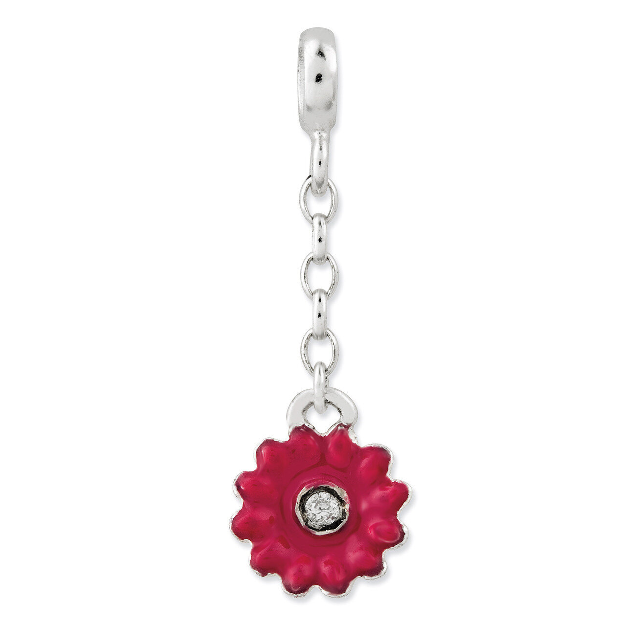 Pink Enamel Flower Diamond 1/2 inch Dangle Enhancer Sterling Silver QN101, MPN: QN101, 191101278730