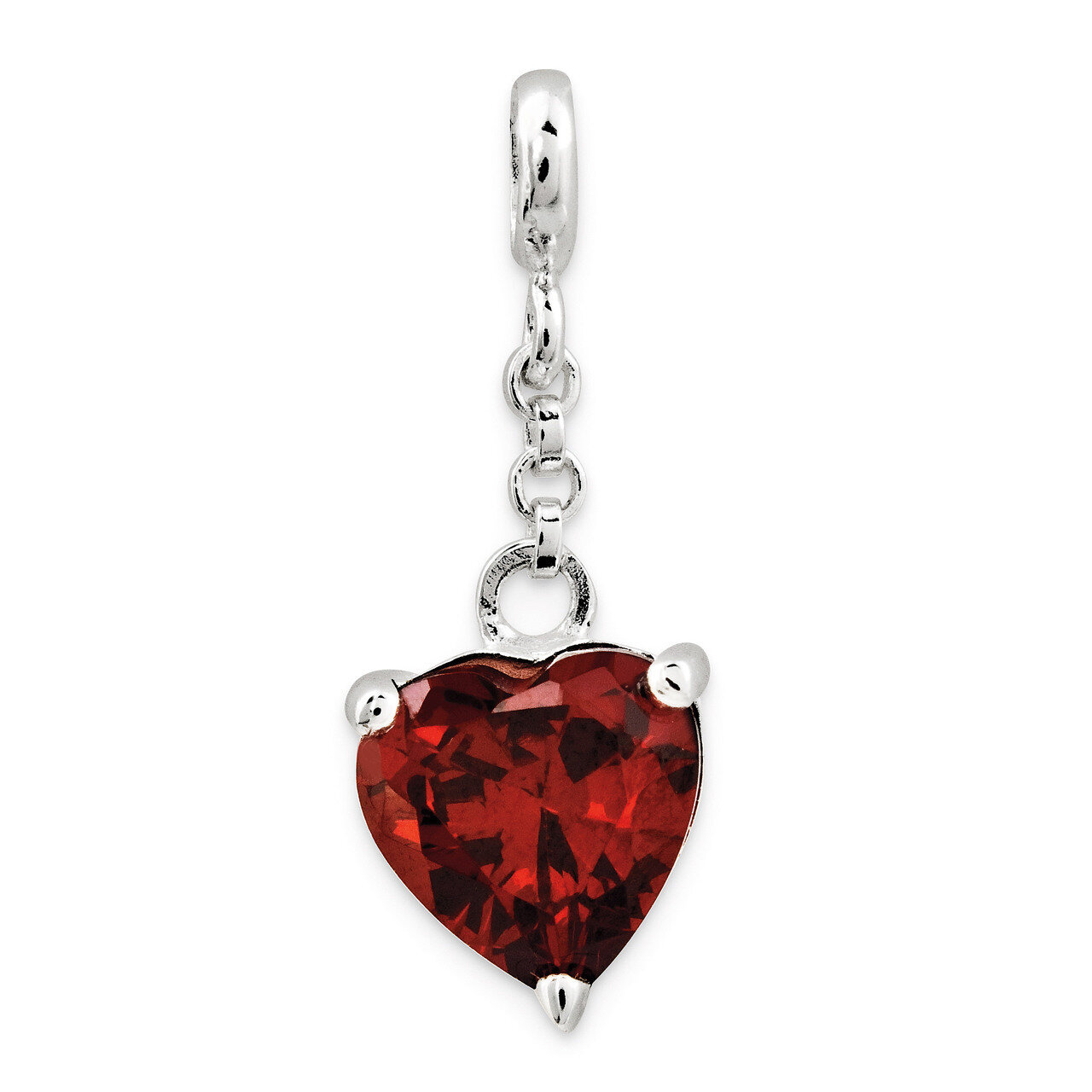Dark Red Diamond Heart 1/2 inch Dangle Enhancer Sterling Silver QN135, MPN: QN135, 191101279072