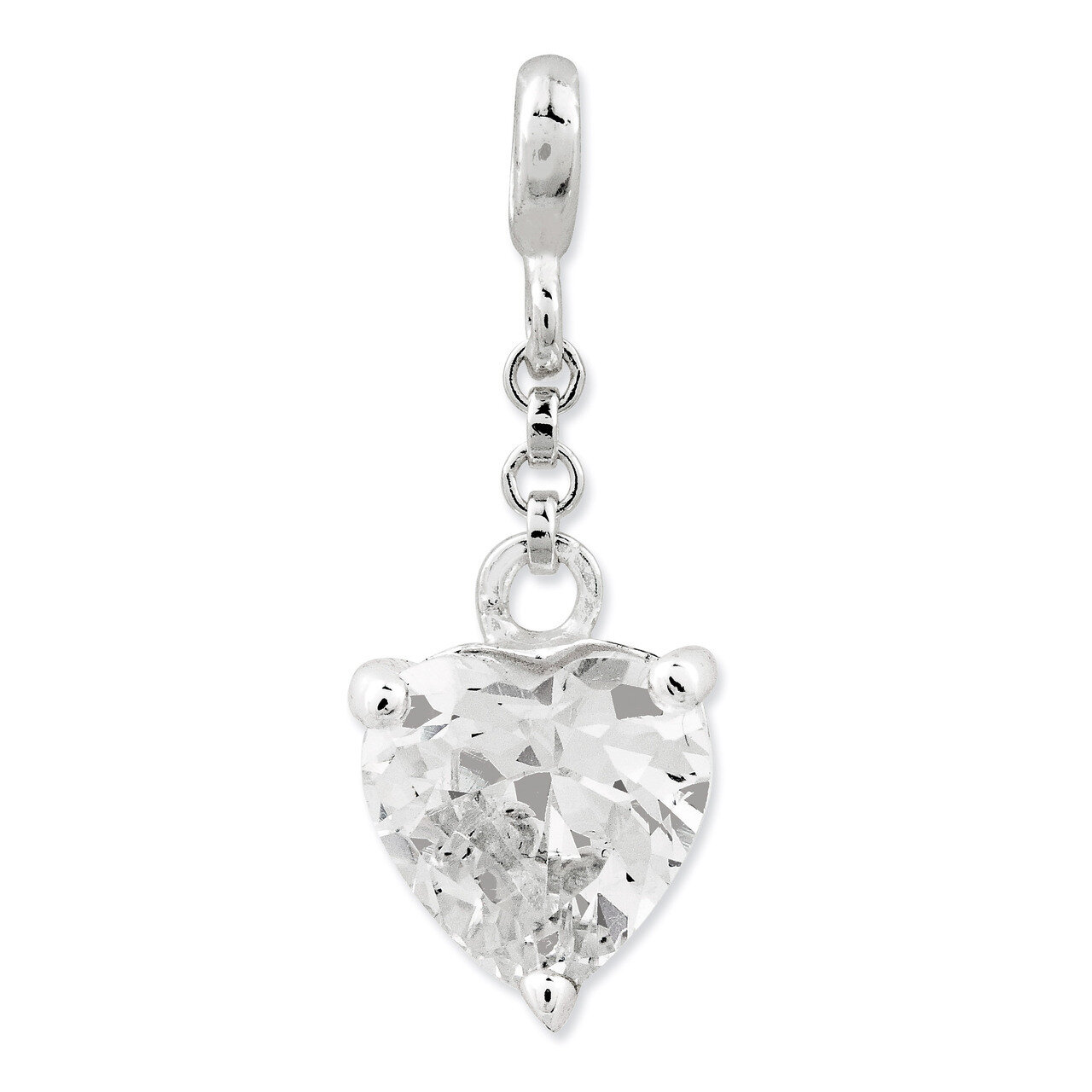 Clear Diamond Heart 1/2 inch Dangle Enhancer Sterling Silver QN137, MPN: QN137, 191101279096
