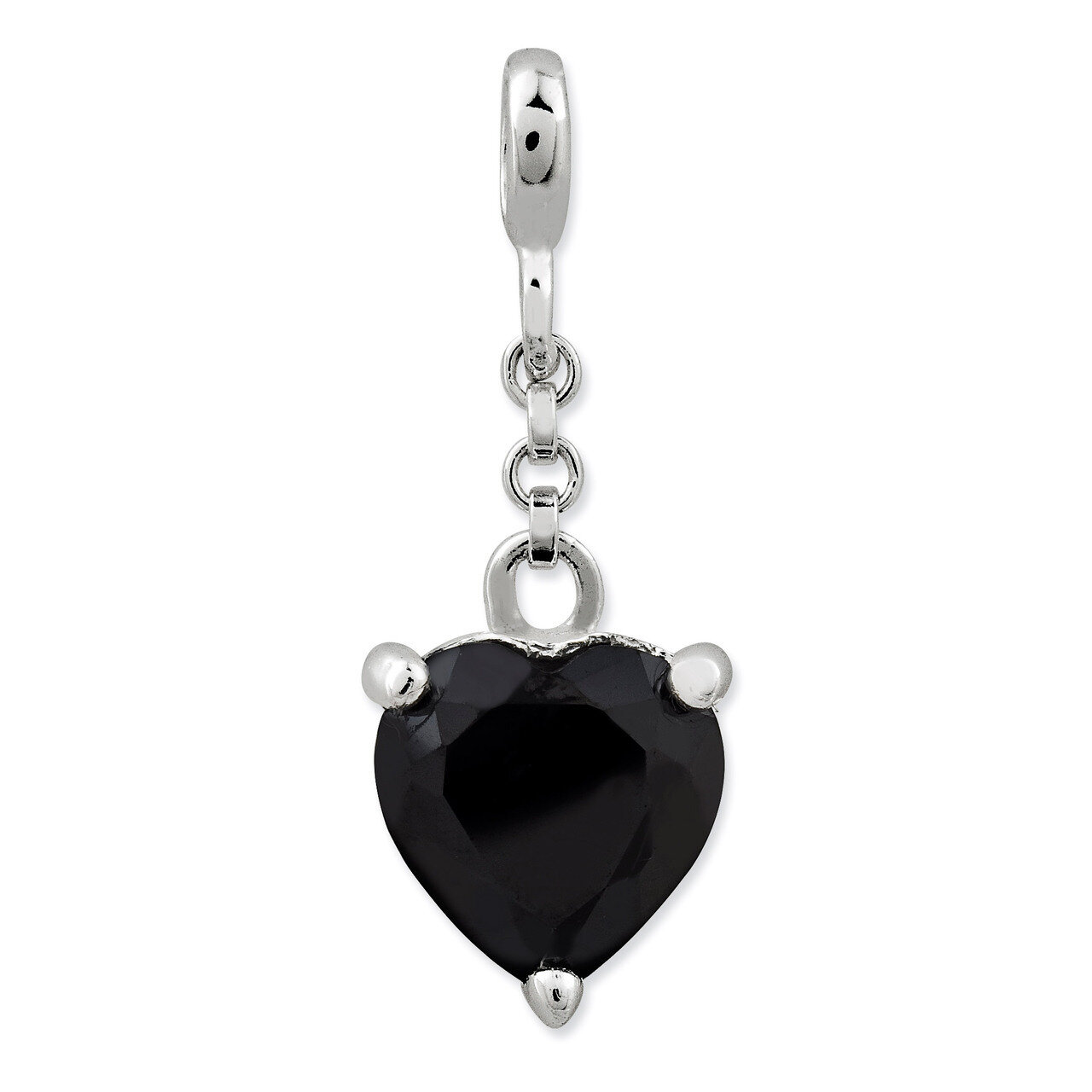 Black Diamond Heart 1/2 inch Dangle Enhancer Sterling Silver QN139, MPN: QN139, 191101279119