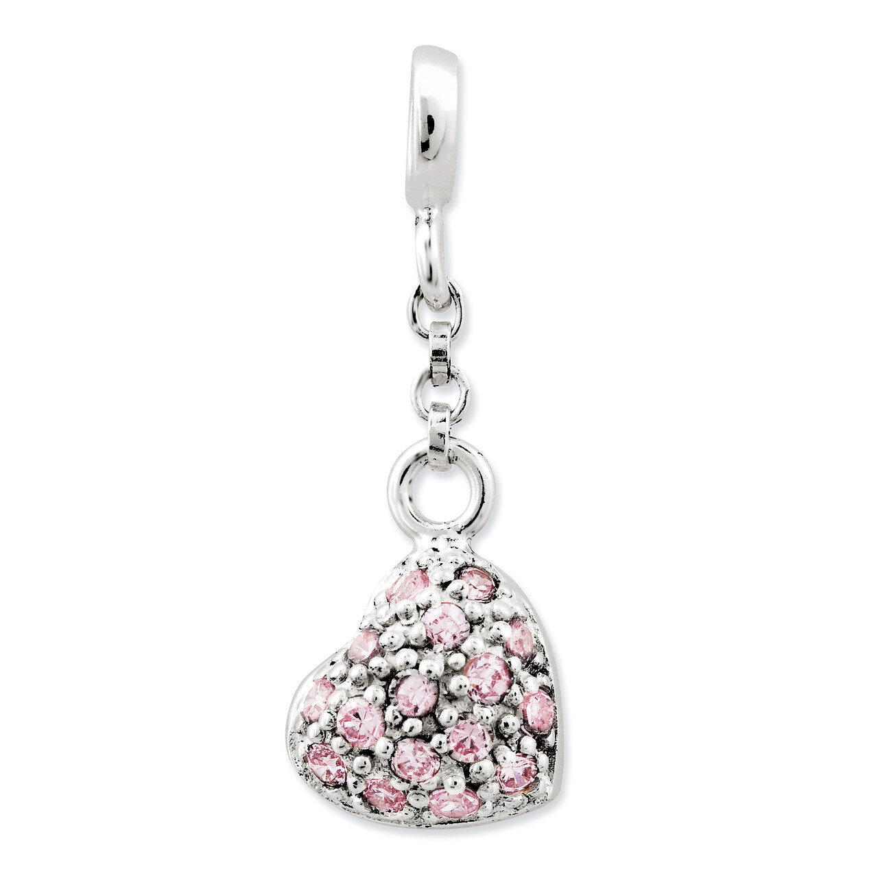 Pink Diamond Puffed Heart 1/2 inch Dangle Enhancer Sterling Silver QN141, MPN: QN141, 191101279133