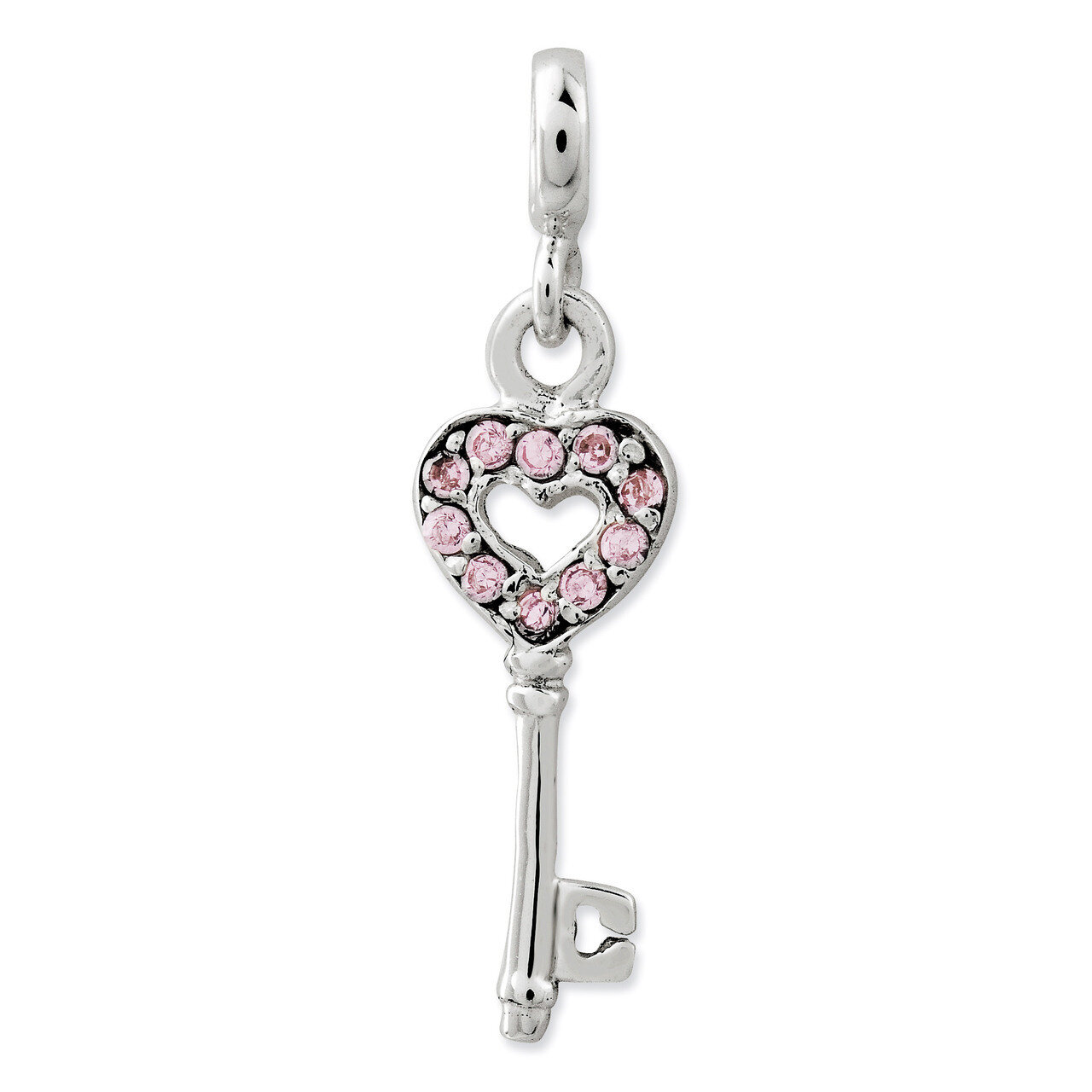Key with Pink Diamond Heart Enhancer Sterling Silver QN149