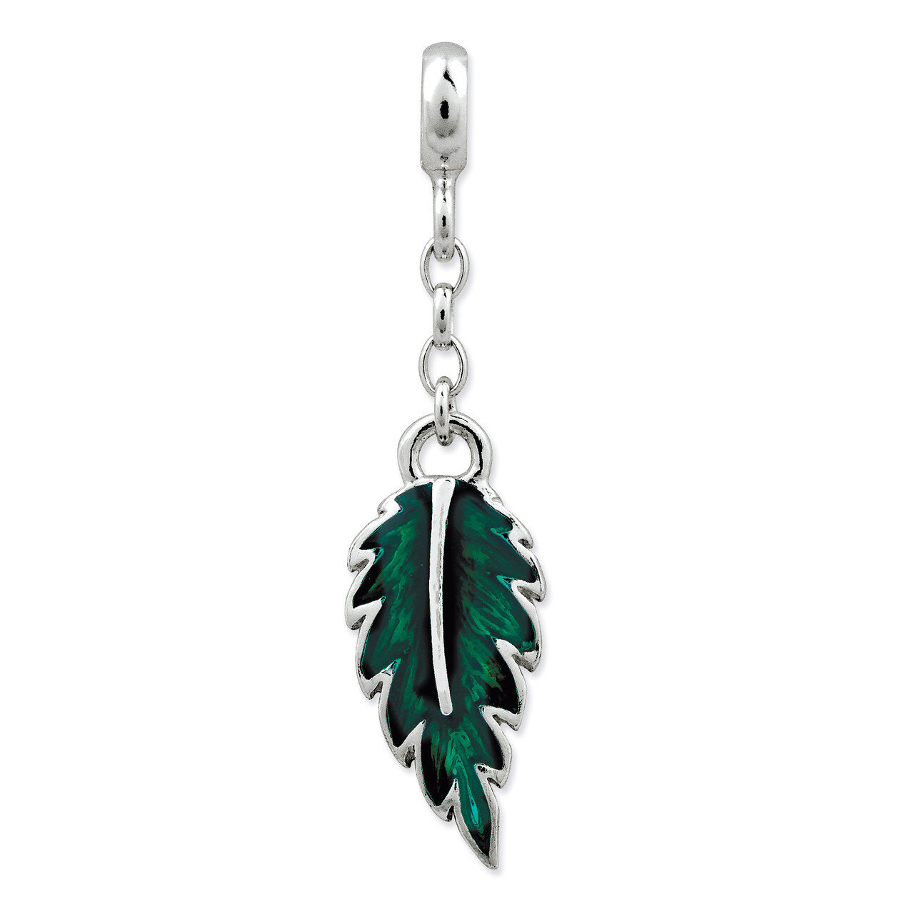Green Enameled Leaf 1 2in Dangle Enhancer Sterling Silver QN164, MPN: QN164, 883957577654