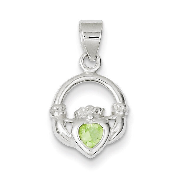 Clear & Green Diamond Claddagh Pendant Sterling Silver QP1011