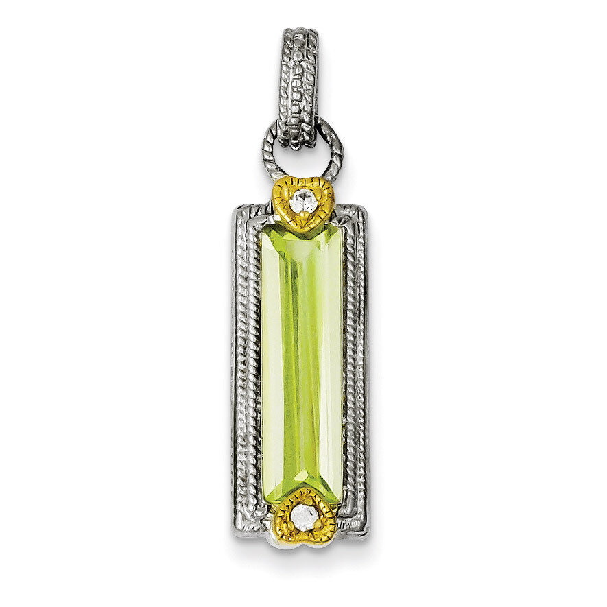 Vermeil Light Green Diamond Pendant Sterling Silver QP1015, MPN: QP1015, 191101279355
